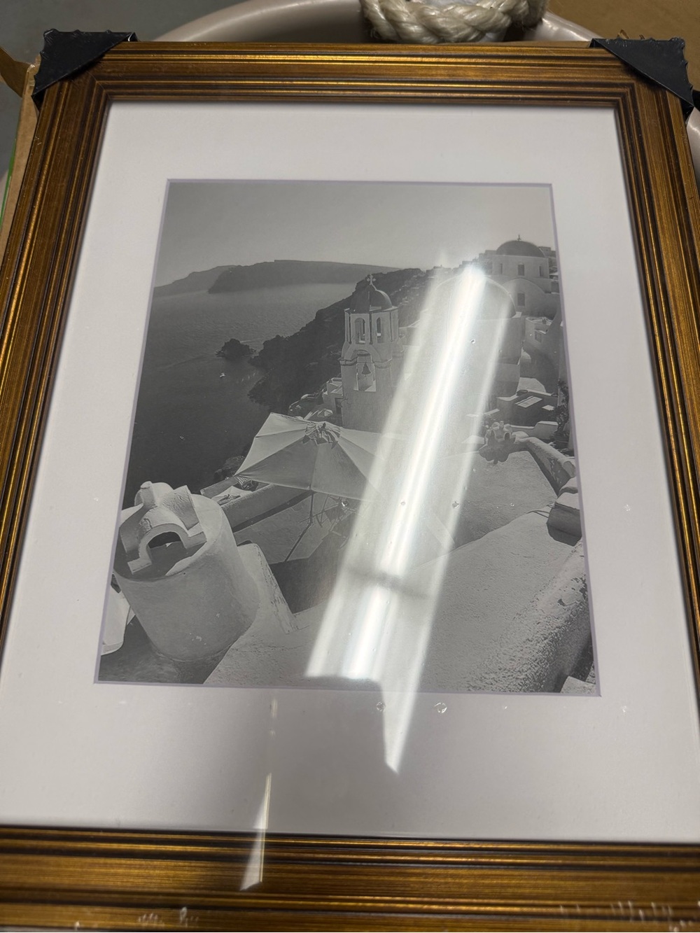 Framed Coastal Golden and White Wall Art - Gold Frame